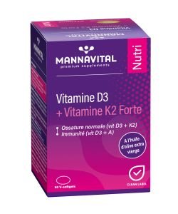 Vitamine D3 + Vitamine K2 Forte, 90&nbsp;gélules